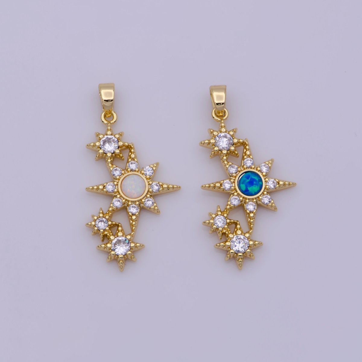 Dainty Cubic Opal Stone Gold Filled North Star Charm Necklace Starburst Charm Necklace, Earring Bracelet Component N-499 N-500