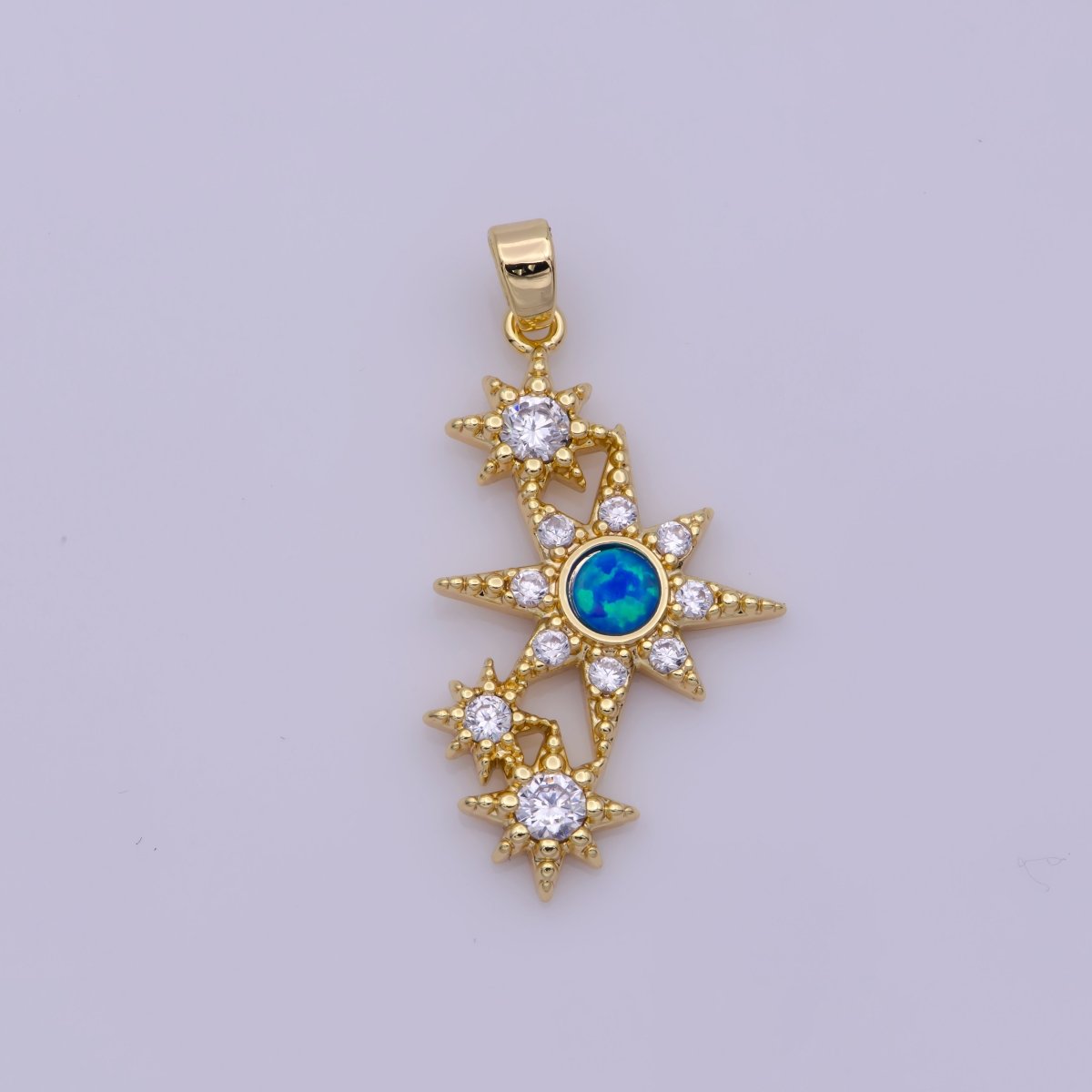 Dainty Cubic Opal Stone Gold Filled North Star Charm Necklace Starburst Charm Necklace, Earring Bracelet Component N-499 N-500