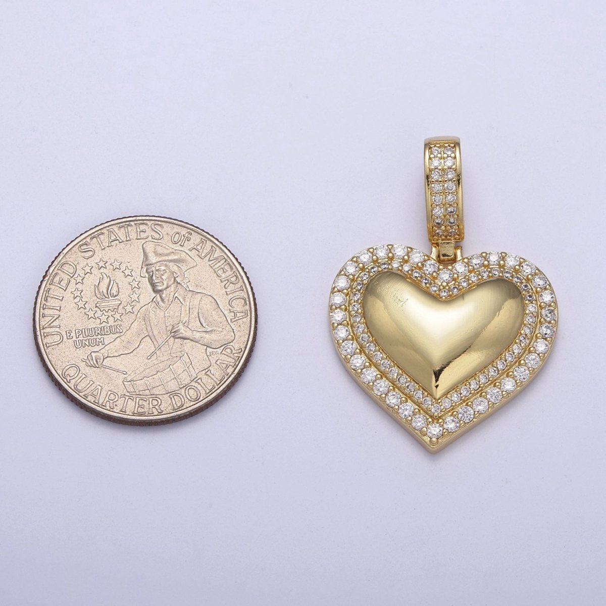 Dainty Cubic Zirconia Gold Filled Heart Charm Pendant H-328 - DLUXCA