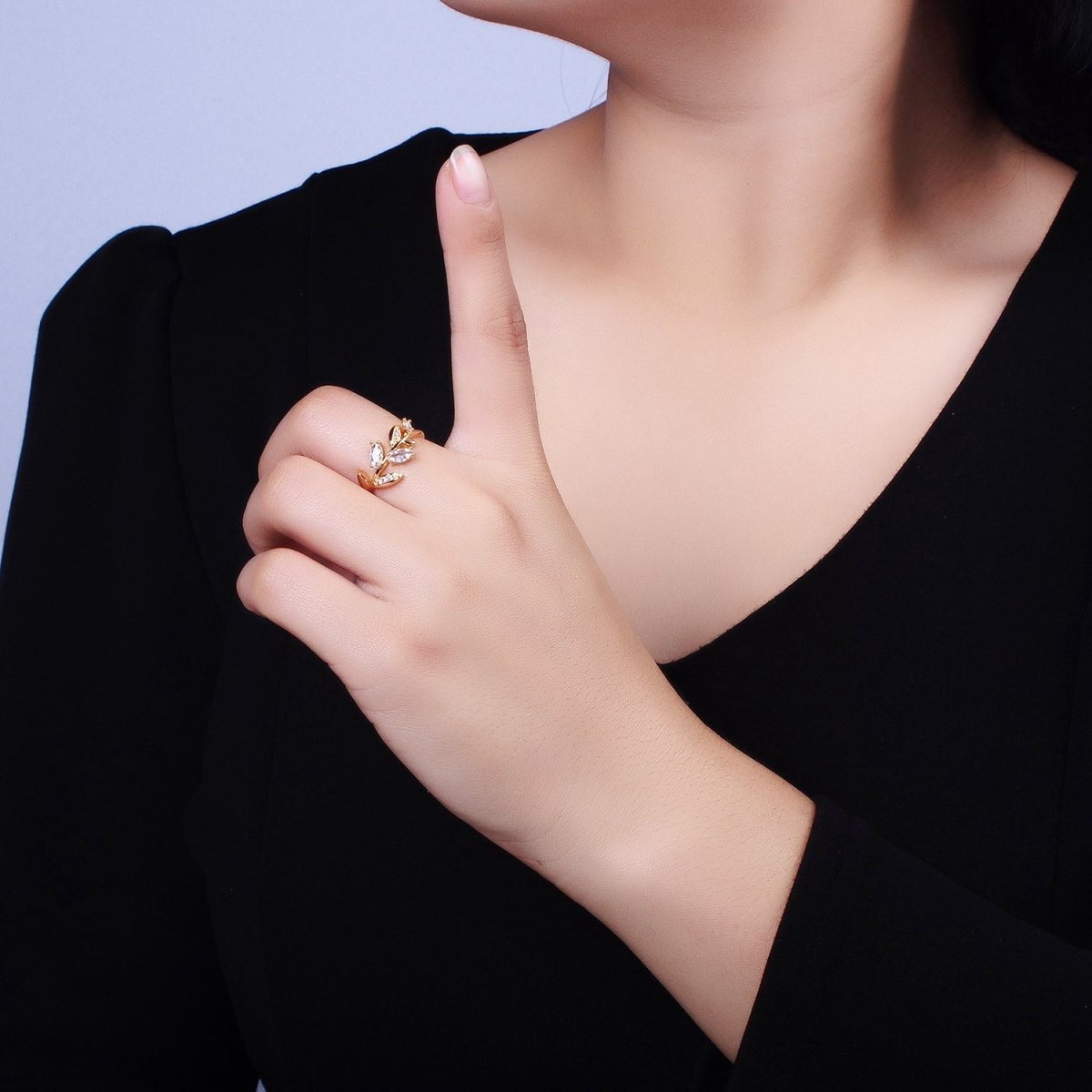 Dainty Cubic Zirconia Olive Leaf Adjustable Ring Silver Ring CZ Wrap around Ring, Minimalist Jewelry S-021 S-024