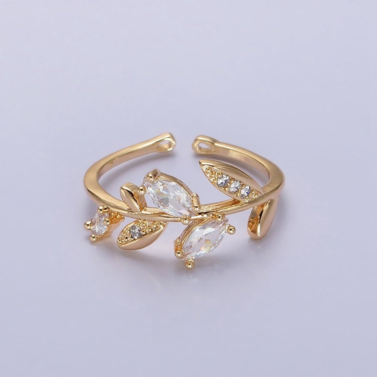 Dainty Cubic Zirconia Olive Leaf Adjustable Ring Silver Ring CZ Wrap around Ring, Minimalist Jewelry S-021 S-024