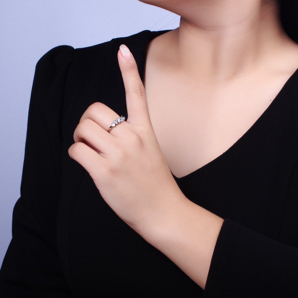 Dainty CZ Baguette Cluster Ring Daily Minimalist Jewelry Open Adjustable Ring O-1942~O-1949