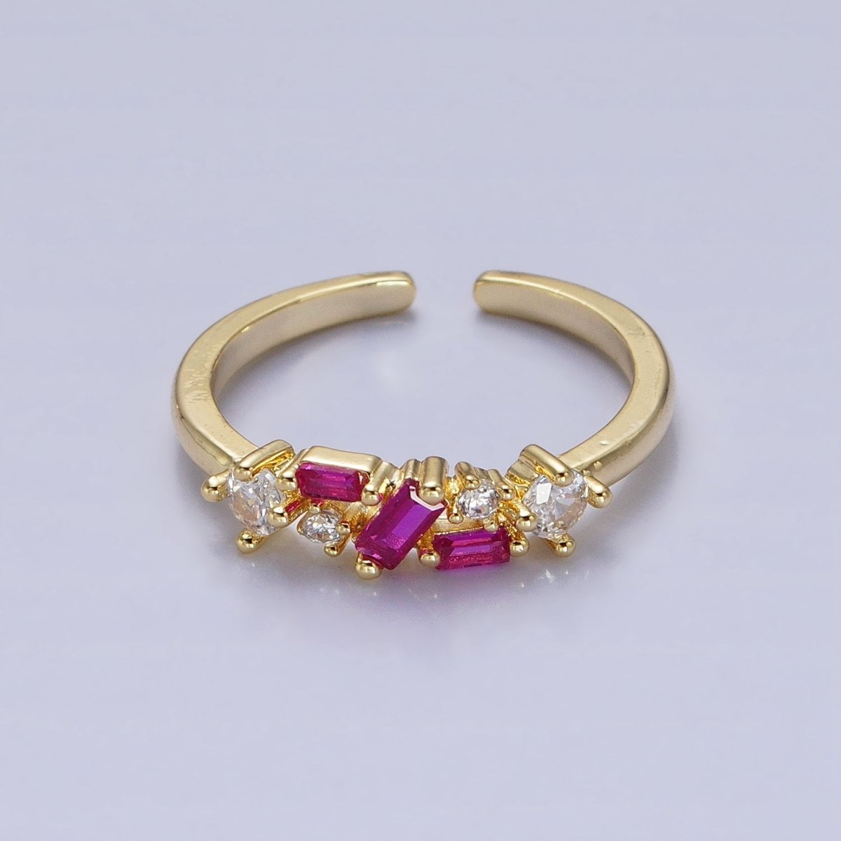 Dainty CZ Baguette Cluster Ring Daily Minimalist Jewelry Open Adjustable Ring O-1942~O-1949