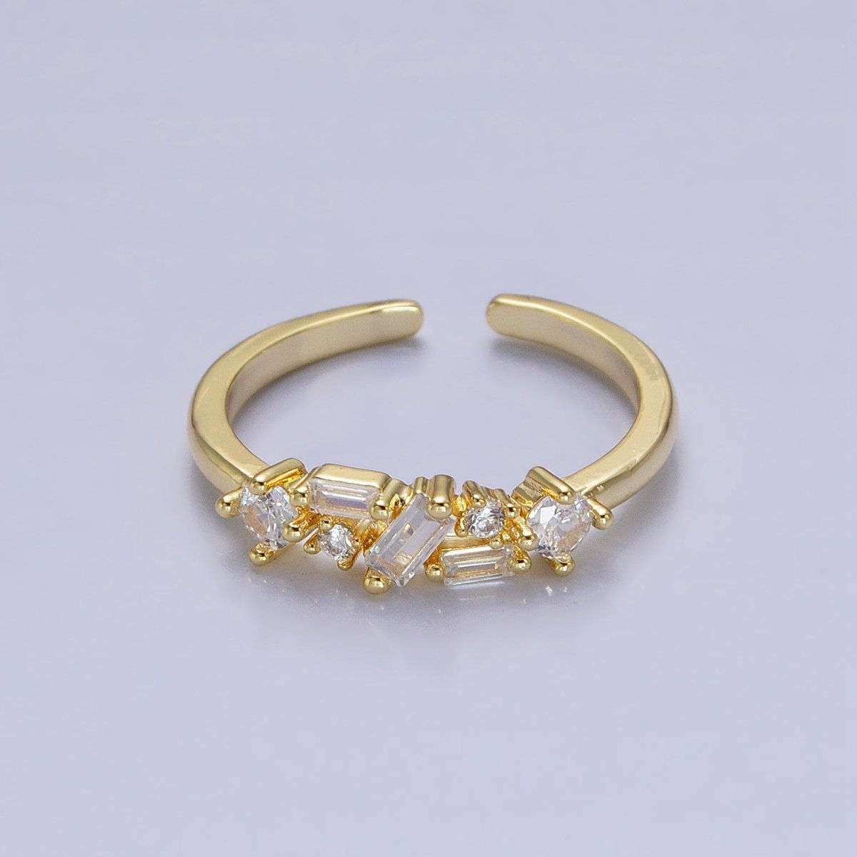 Dainty CZ Baguette Cluster Ring Daily Minimalist Jewelry Open Adjustable Ring O-1942~O-1949