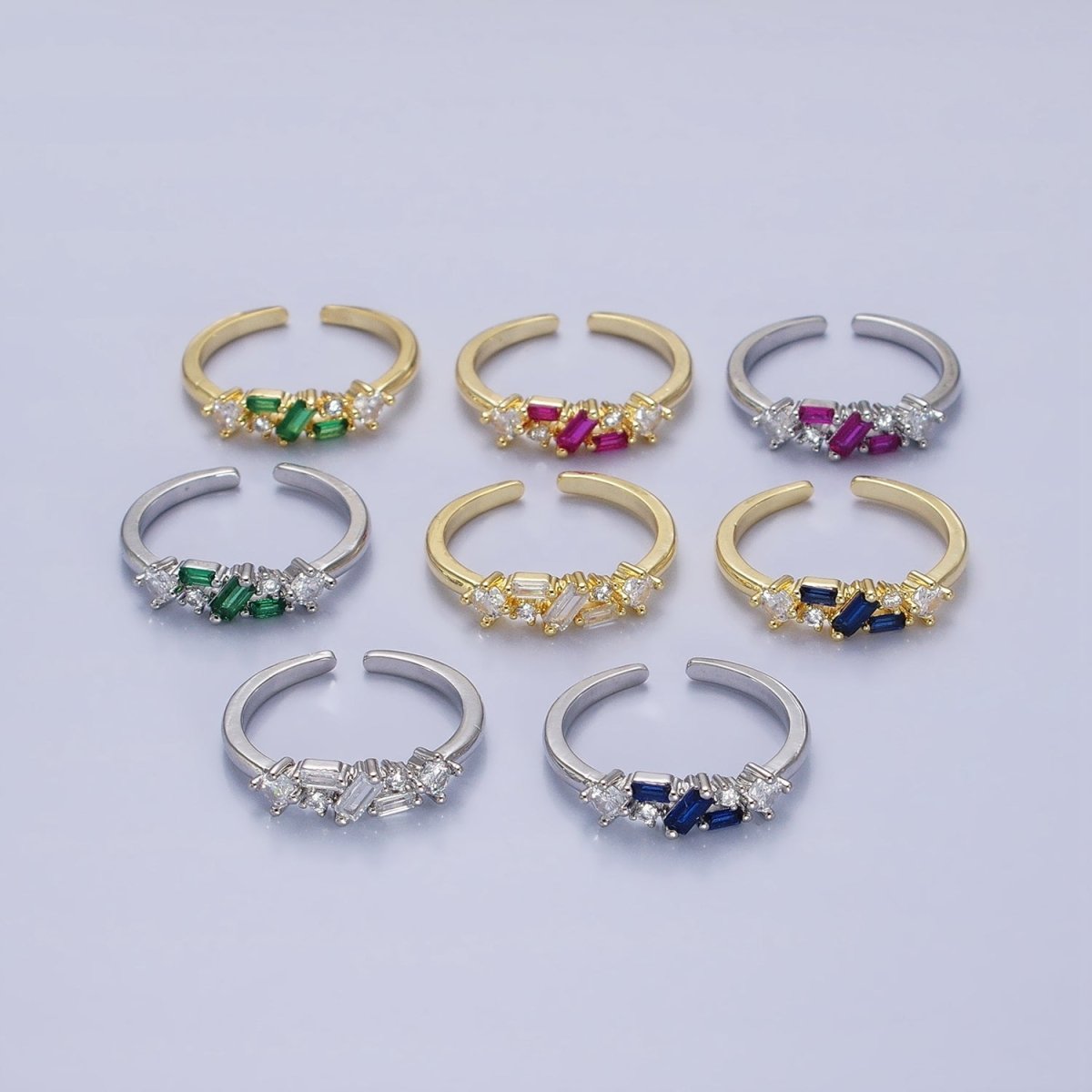 Dainty CZ Baguette Cluster Ring Daily Minimalist Jewelry Open Adjustable Ring O-1942~O-1949