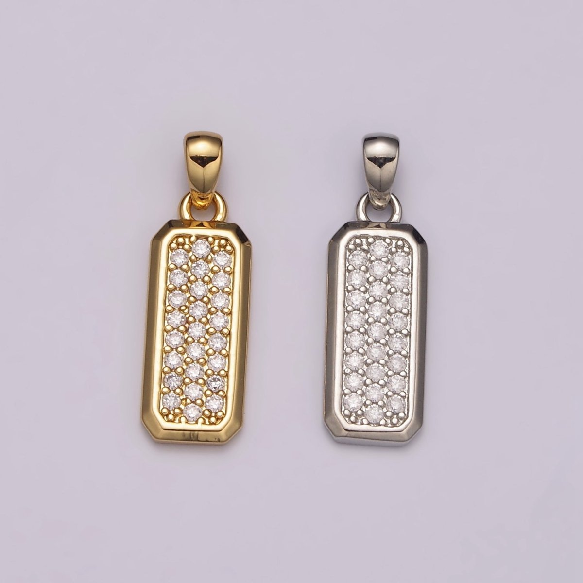 Dainty CZ Bar Pendant 24K Gold Filled Bar Pendant, Silver Bar Micro Pave Dangle Pendants N-1475 N-1476