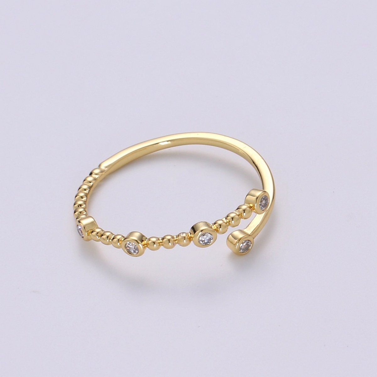 Dainty Cz Circle Bubble Chain Ring Round Open Cuff Ring Open Adjustable Gold Ring R-132
