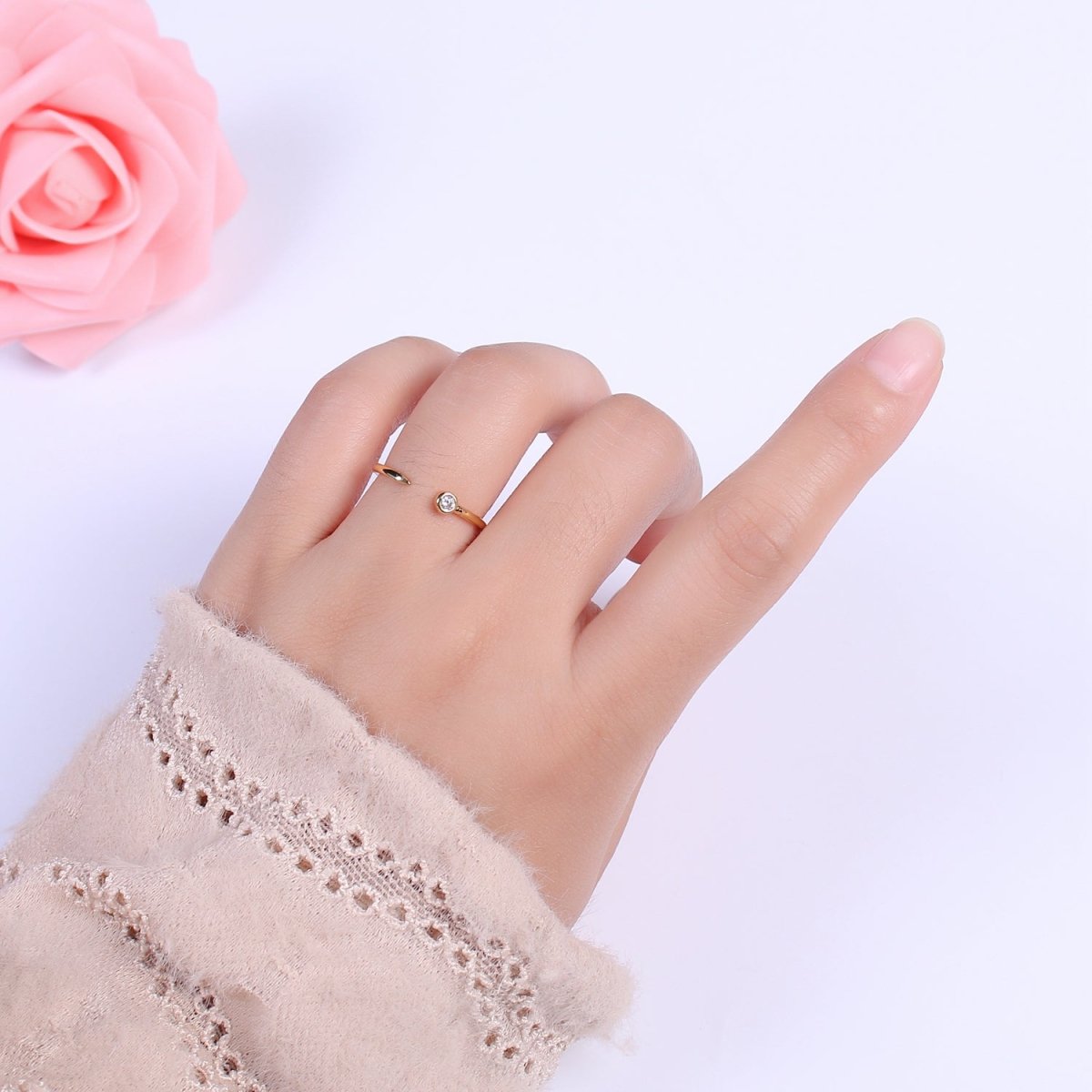 Dainty Cz Circle End Ring Round Cuff Ring Open Adjustable Gold Ring U-160