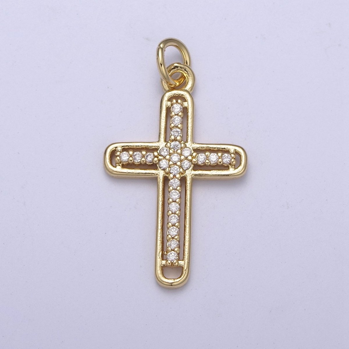 Dainty Cz Gold Cross Charm for Add on Religious Pendant C-672 - DLUXCA