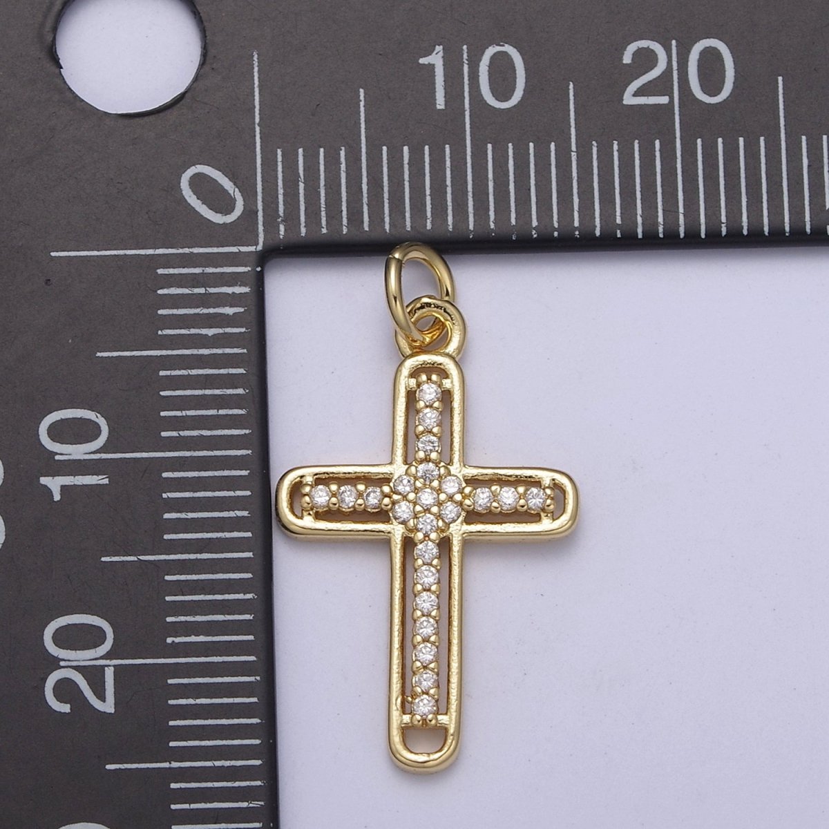 Dainty Cz Gold Cross Charm for Add on Religious Pendant C-672 - DLUXCA