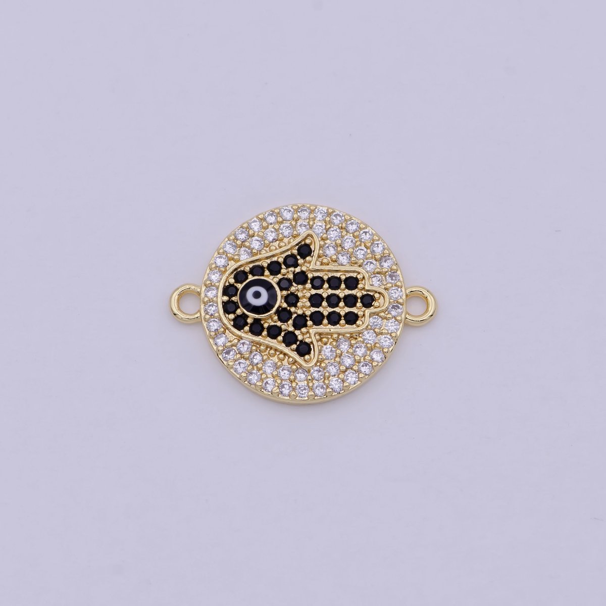 Dainty Cz Gold Hamsa Hand Cubic Hand of Fatima Charm Connector for Link connector Bracelet, Necklace Component F-015 - DLUXCA