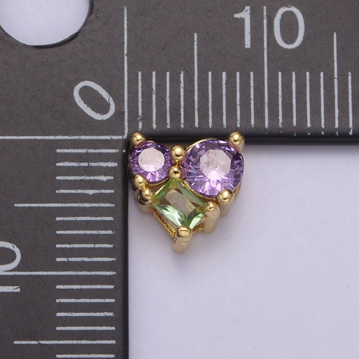 Dainty CZ Heart Bead Spacer for Bracelet Necklace Supply Purple Green Cubic Zirconia Stone Charm B-172