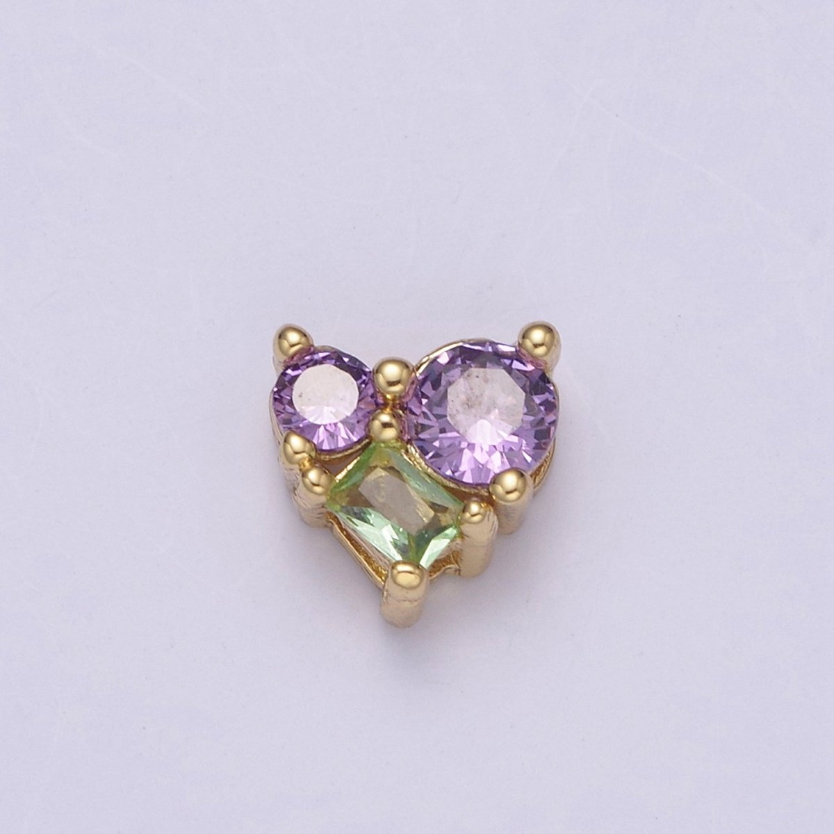 Dainty CZ Heart Bead Spacer for Bracelet Necklace Supply Purple Green Cubic Zirconia Stone Charm B-172