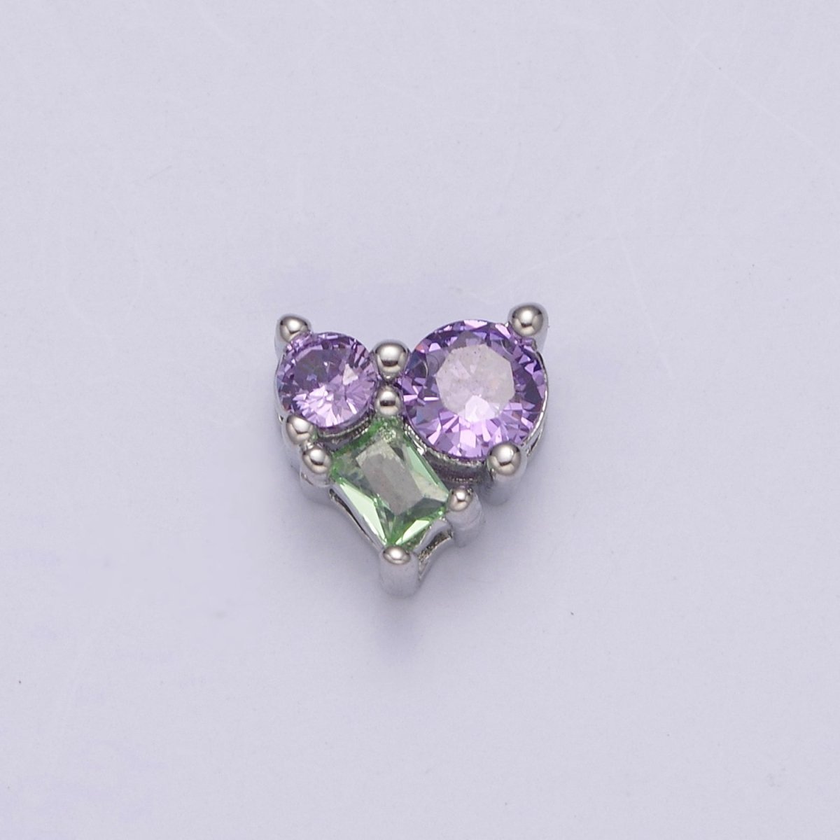 Dainty CZ Heart Bead Spacer for Bracelet Necklace Supply Purple Green Cubic Zirconia Stone Charm B-172
