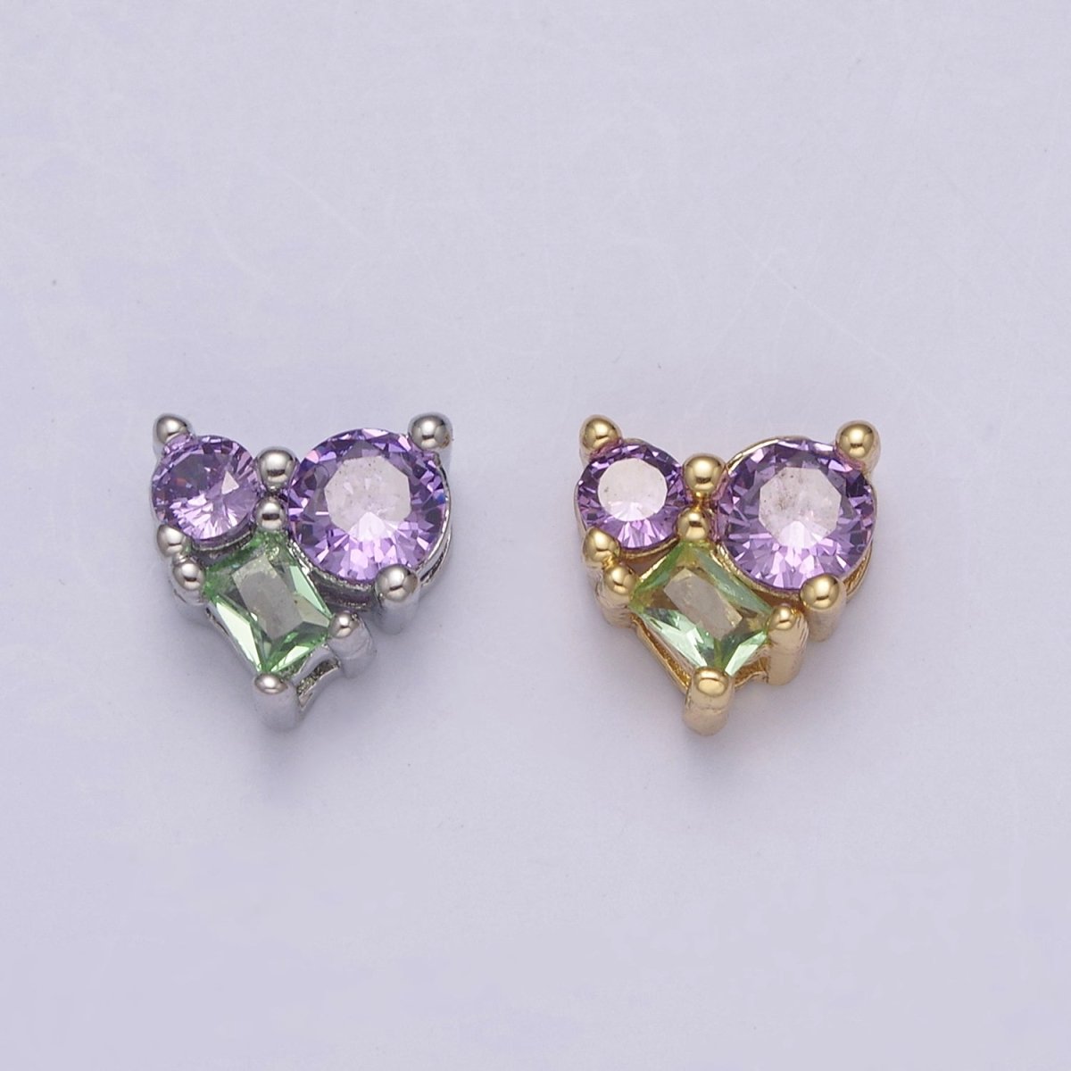 Dainty CZ Heart Bead Spacer for Bracelet Necklace Supply Purple Green Cubic Zirconia Stone Charm B-172