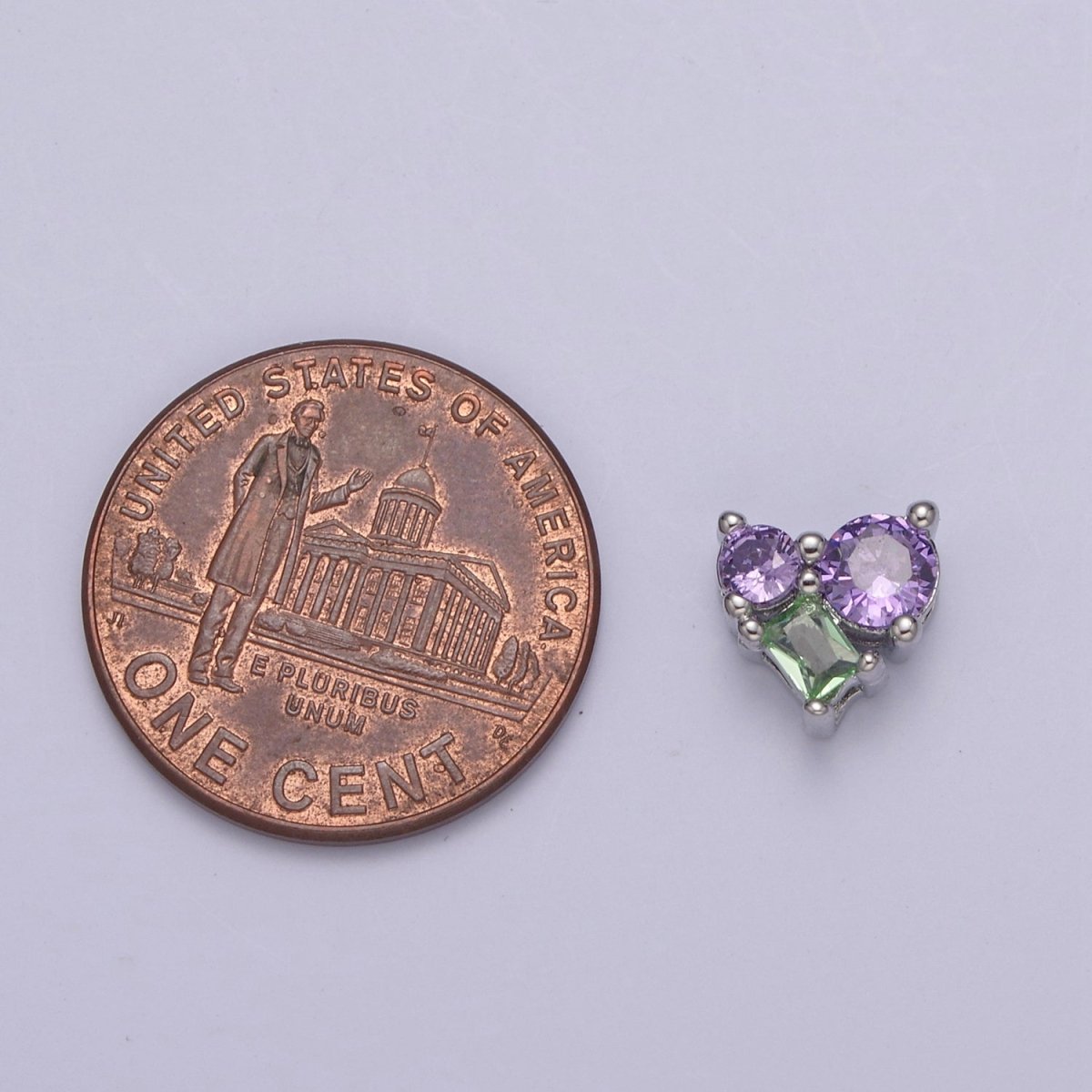 Dainty CZ Heart Bead Spacer for Bracelet Necklace Supply Purple Green Cubic Zirconia Stone Charm B-172