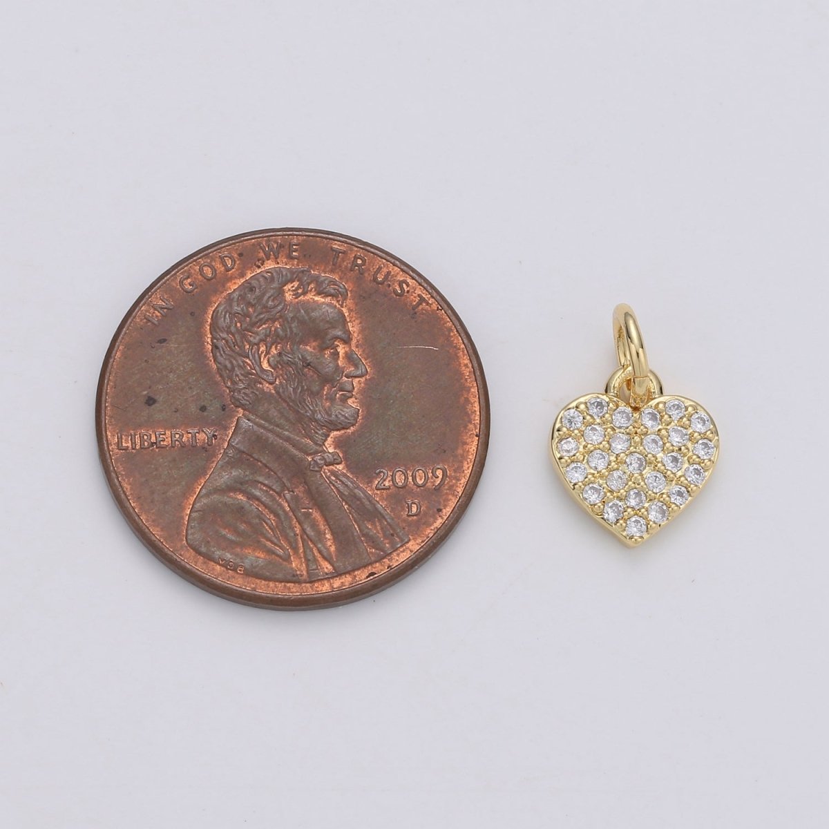 Dainty CZ Micro Pave Heart Pendant Charm, Cubic Zirconia Pave Heart Shape Charm Gold Filled Heart Charm 9mm x 8mm C-074