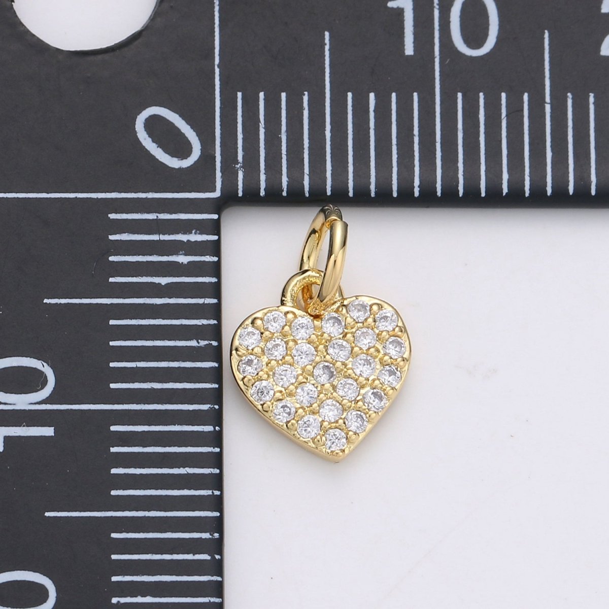 Dainty CZ Micro Pave Heart Pendant Charm, Cubic Zirconia Pave Heart Shape Charm Gold Filled Heart Charm 9mm x 8mm C-074