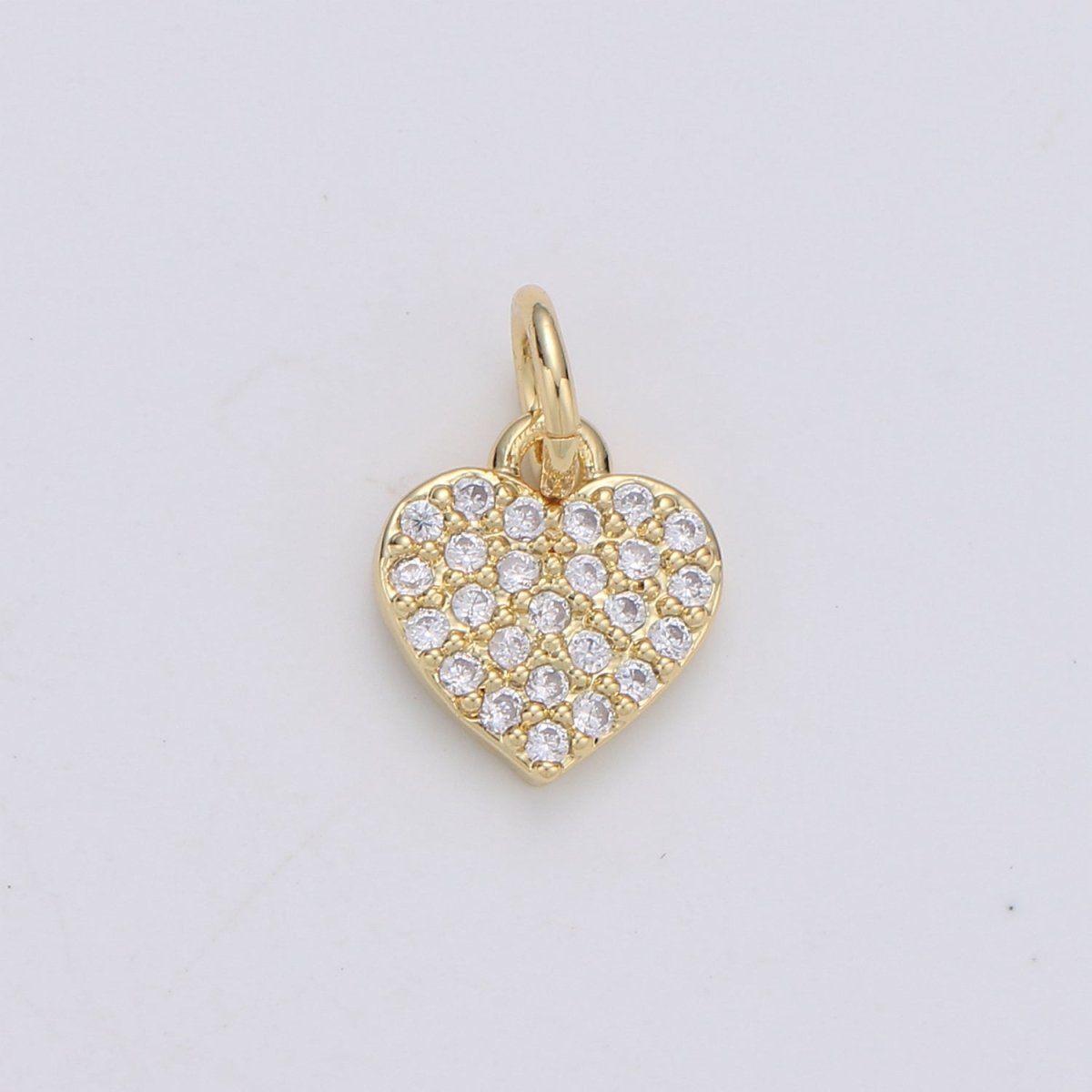 Dainty CZ Micro Pave Heart Pendant Charm, Cubic Zirconia Pave Heart Shape Charm Gold Filled Heart Charm 9mm x 8mm C-074