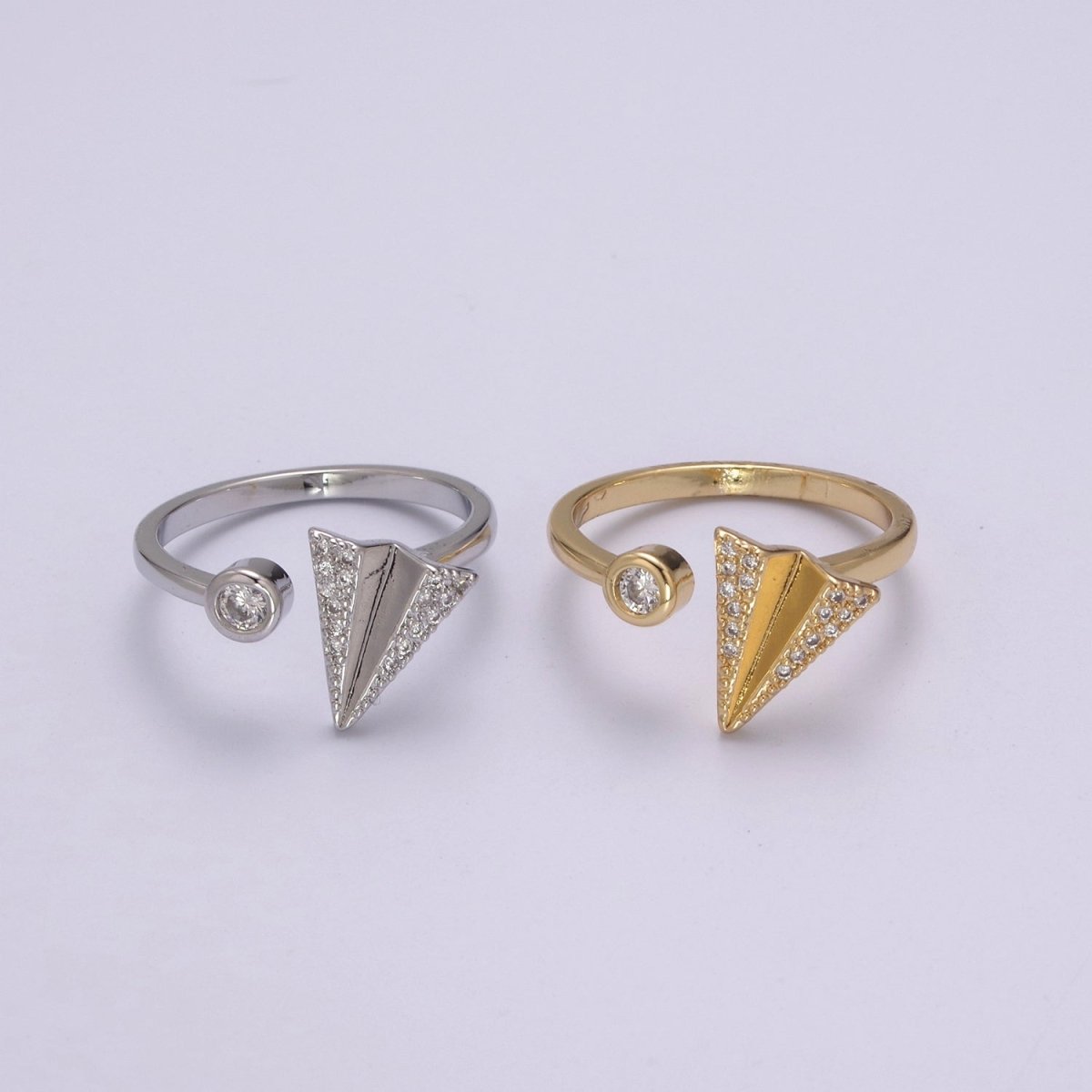 Dainty Cz Paper Plane Ring Round Cuff Ring Open Adjustable Airplane Travel Gold Ring U-161 U-162