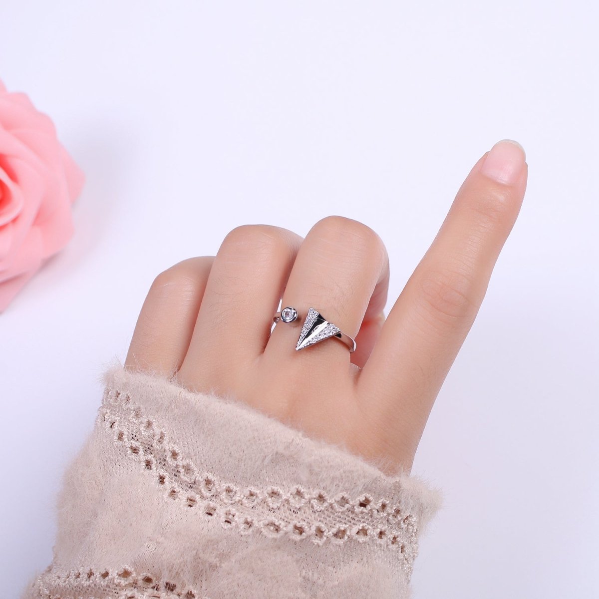 Dainty Cz Paper Plane Ring Round Cuff Ring Open Adjustable Airplane Travel Gold Ring U-161 U-162