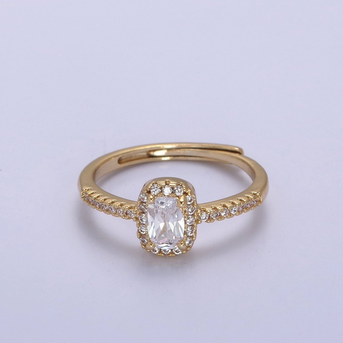 Dainty CZ Rectangle Ring Gold Ring Zircon Jewelry Rectangle Promise Ring Adjustable Ring Minimalist Jewelry U-499 - DLUXCA