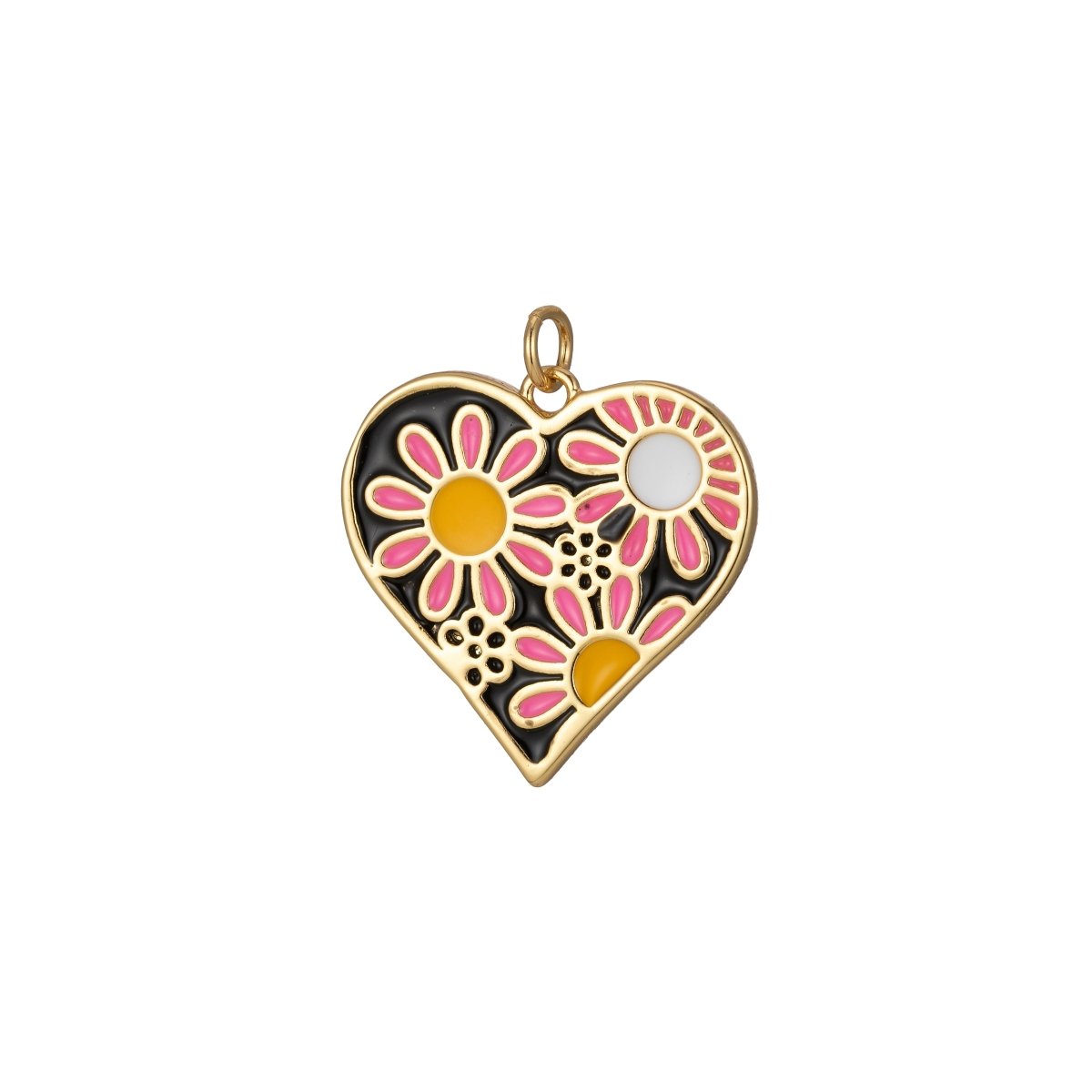 Dainty Daisy Flower Charm Enamel Heart Pendant Retro Design Inspired E-933 - E-936