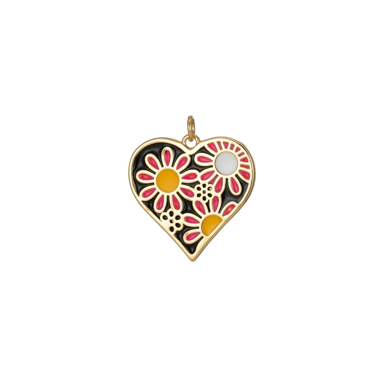 Dainty Daisy Flower Charm Enamel Heart Pendant Retro Design Inspired E-933 - E-936