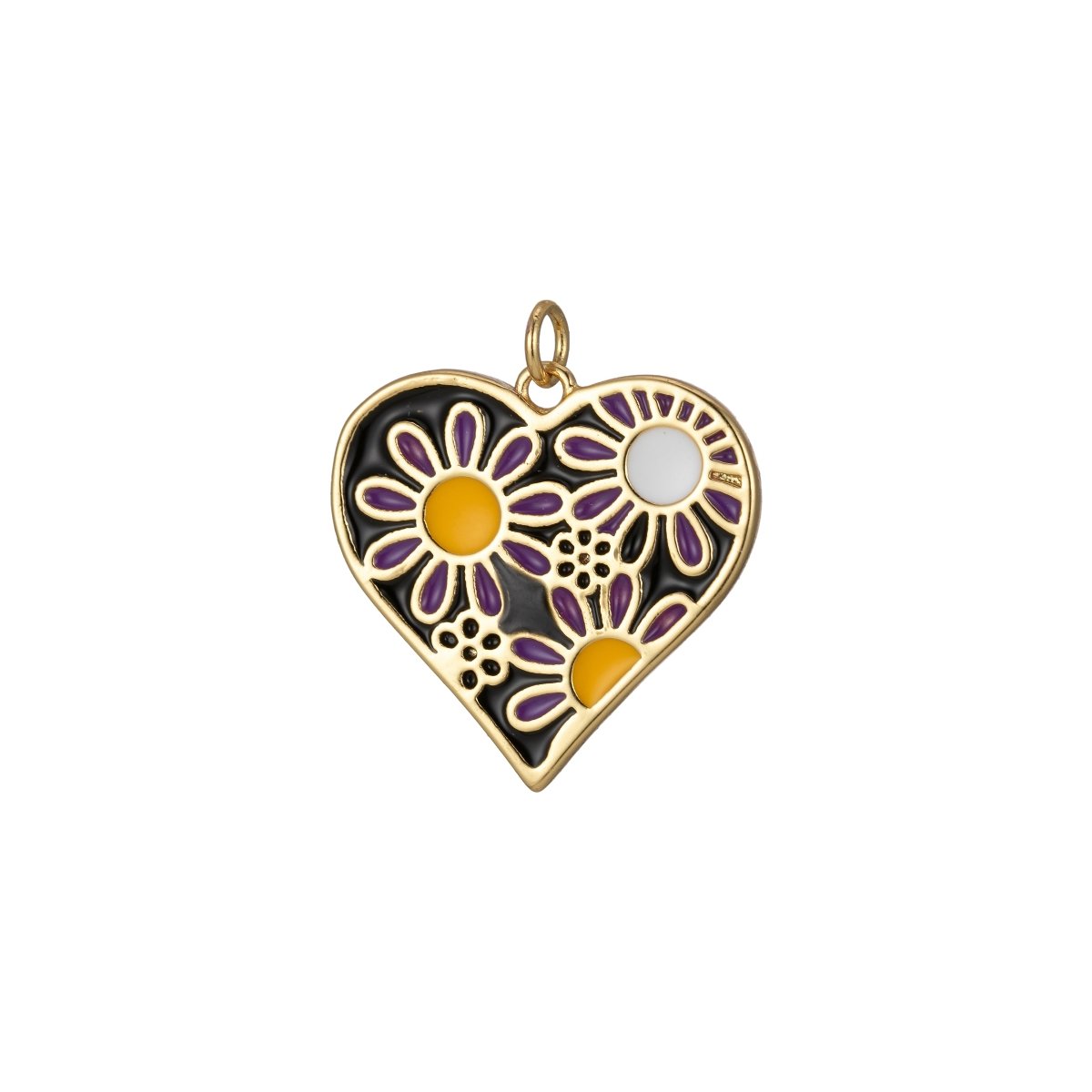 Dainty Daisy Flower Charm Enamel Heart Pendant Retro Design Inspired E-933 - E-936