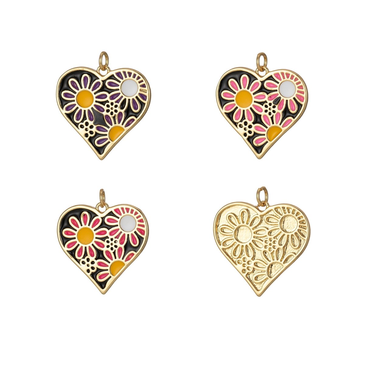 Dainty Daisy Flower Charm Enamel Heart Pendant Retro Design Inspired E-933 - E-936