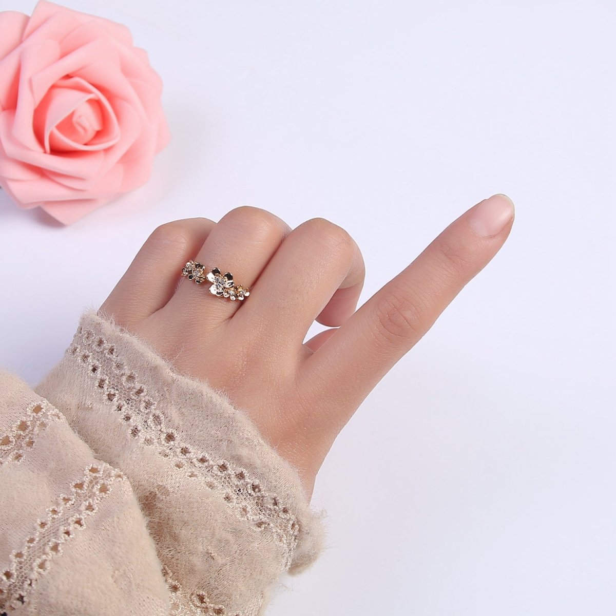 Dainty Daisy Ring in Gold Filled Silver Open Adjustable Flower Ring U-495 U-496