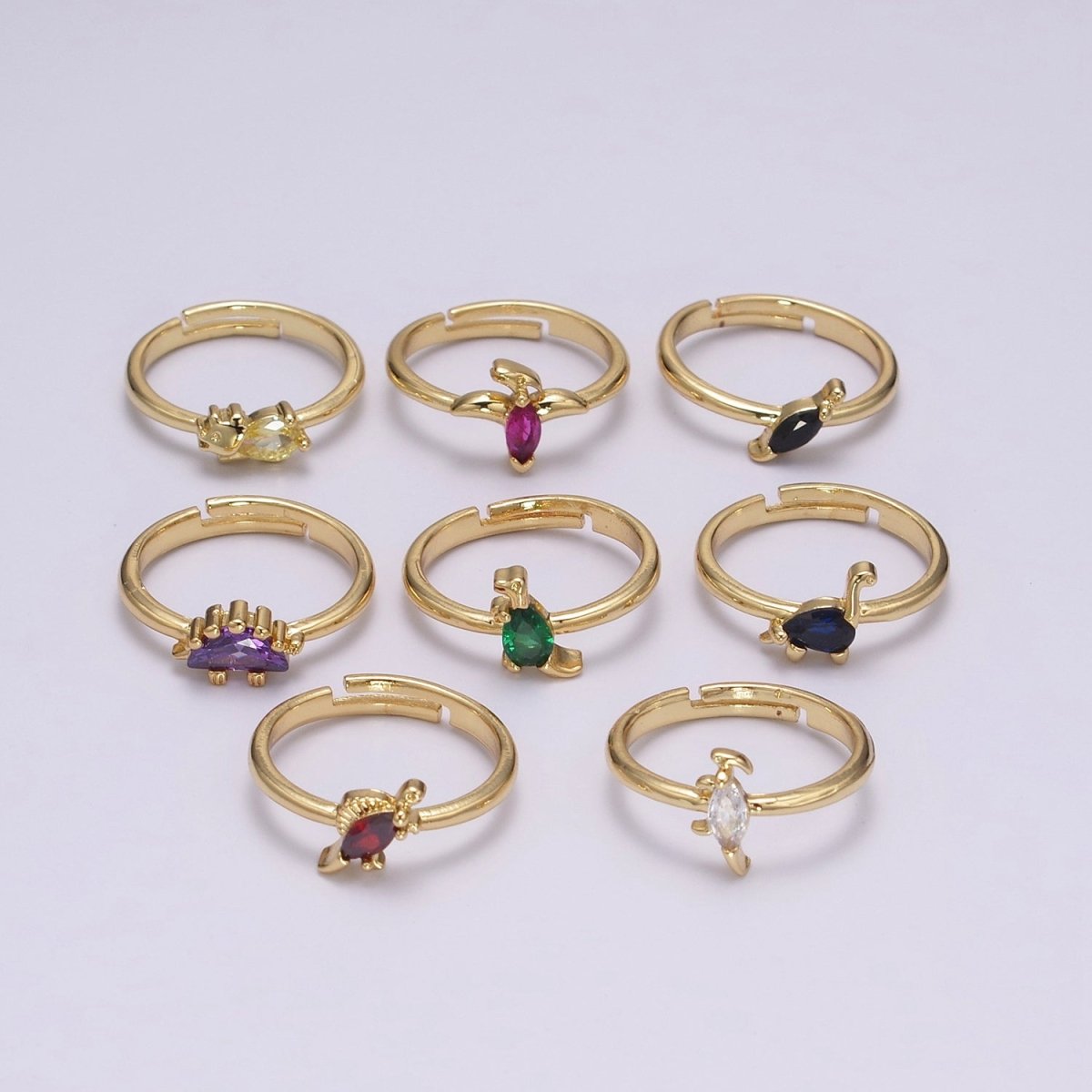 Dainty Dino Ring • Minimalist Dinosaurus Ring • Gold Open Adjustable Ring Cute Kawaii Dino U-151 ~ U-158