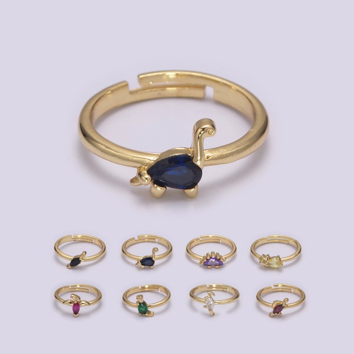 Dainty Dino Ring • Minimalist Dinosaurus Ring • Gold Open Adjustable Ring Cute Kawaii Dino U-151 ~ U-158