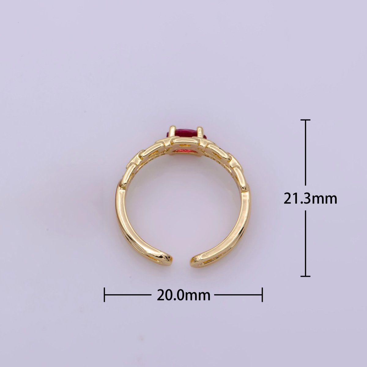Dainty Double Band ring with Red Cz Stone Micro Pave Gold Ring Open adjustable U-015