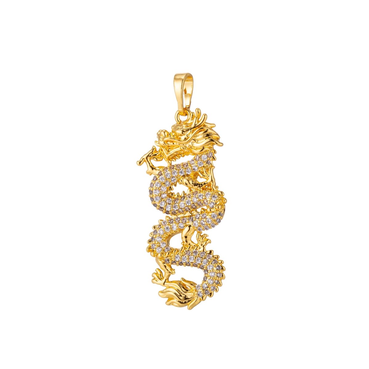 Dainty Dragon Pendant in 24K Gold Filled Animal Charm Cubic Zirconia Necklace Pendant H-873