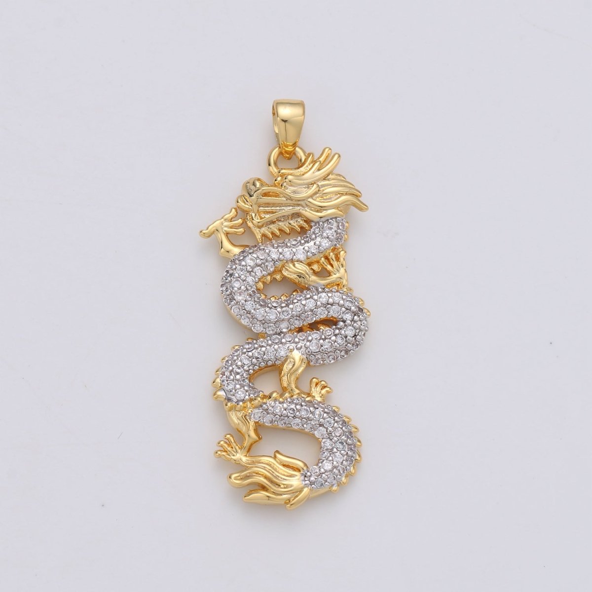Dainty Dragon Pendant in 24K Gold Filled Animal Charm Cubic Zirconia Necklace Pendant H-873
