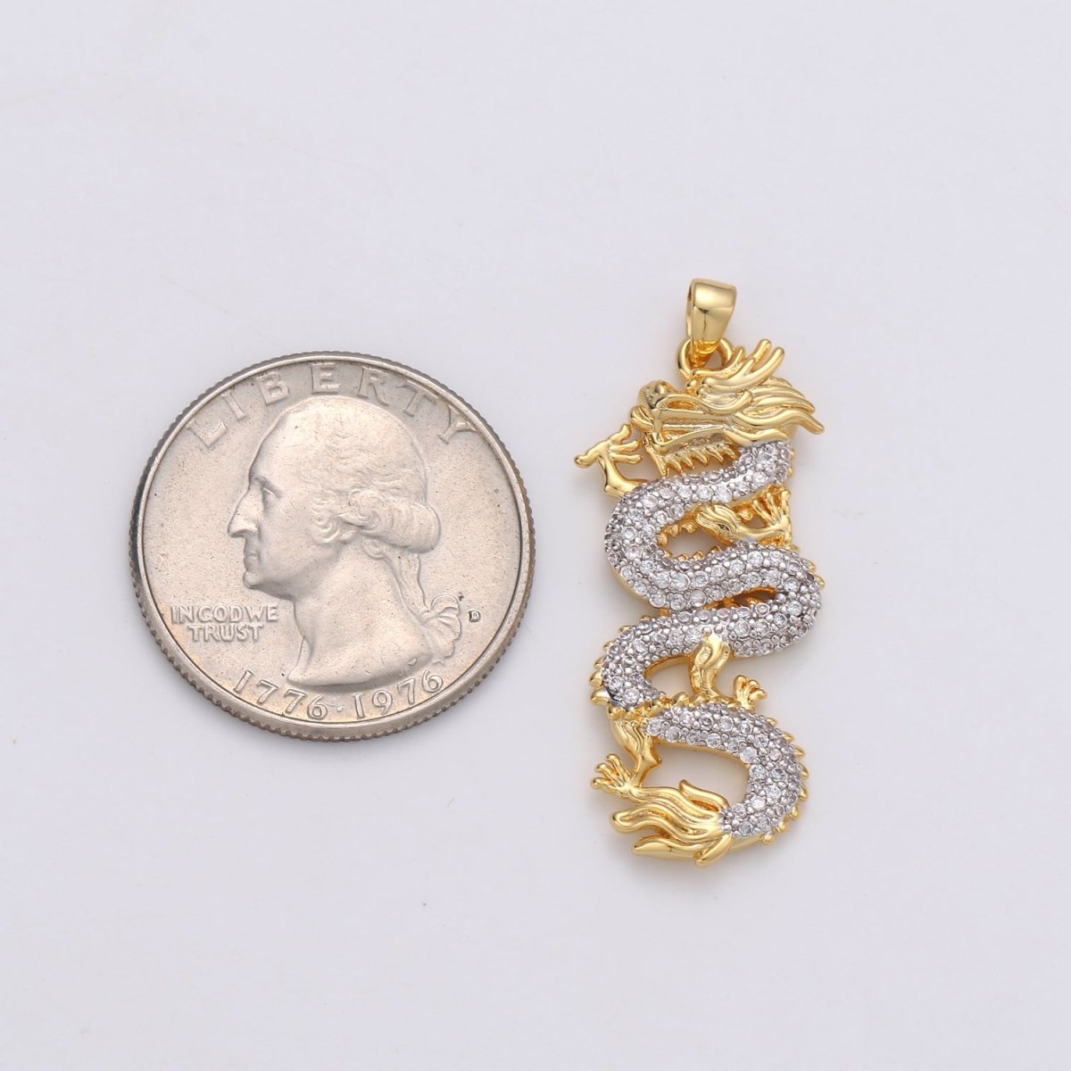Dainty Dragon Pendant in 24K Gold Filled Animal Charm Cubic Zirconia Necklace Pendant H-873