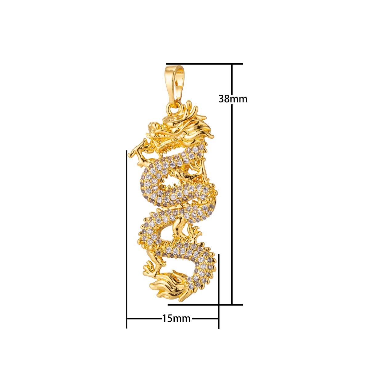 Dainty Dragon Pendant in 24K Gold Filled Animal Charm Cubic Zirconia Necklace Pendant H-873