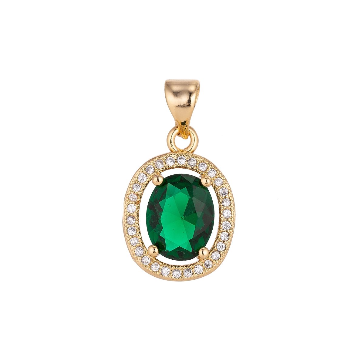 Dainty Emerald Charm Pendant 18k Gold Filled Classic Oval Cut Emerald with Cubic Zircon Gemstone Necklace for Jewelry Making May Birthstone H-214