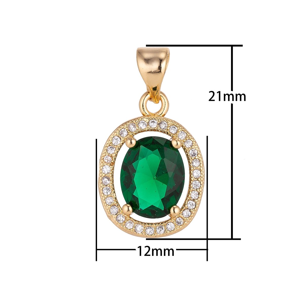 Dainty Emerald Charm Pendant 18k Gold Filled Classic Oval Cut Emerald with Cubic Zircon Gemstone Necklace for Jewelry Making May Birthstone H-214