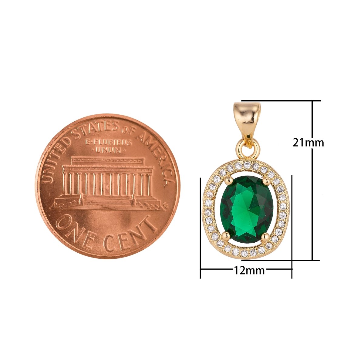 Dainty Emerald Charm Pendant 18k Gold Filled Classic Oval Cut Emerald with Cubic Zircon Gemstone Necklace for Jewelry Making May Birthstone H-214