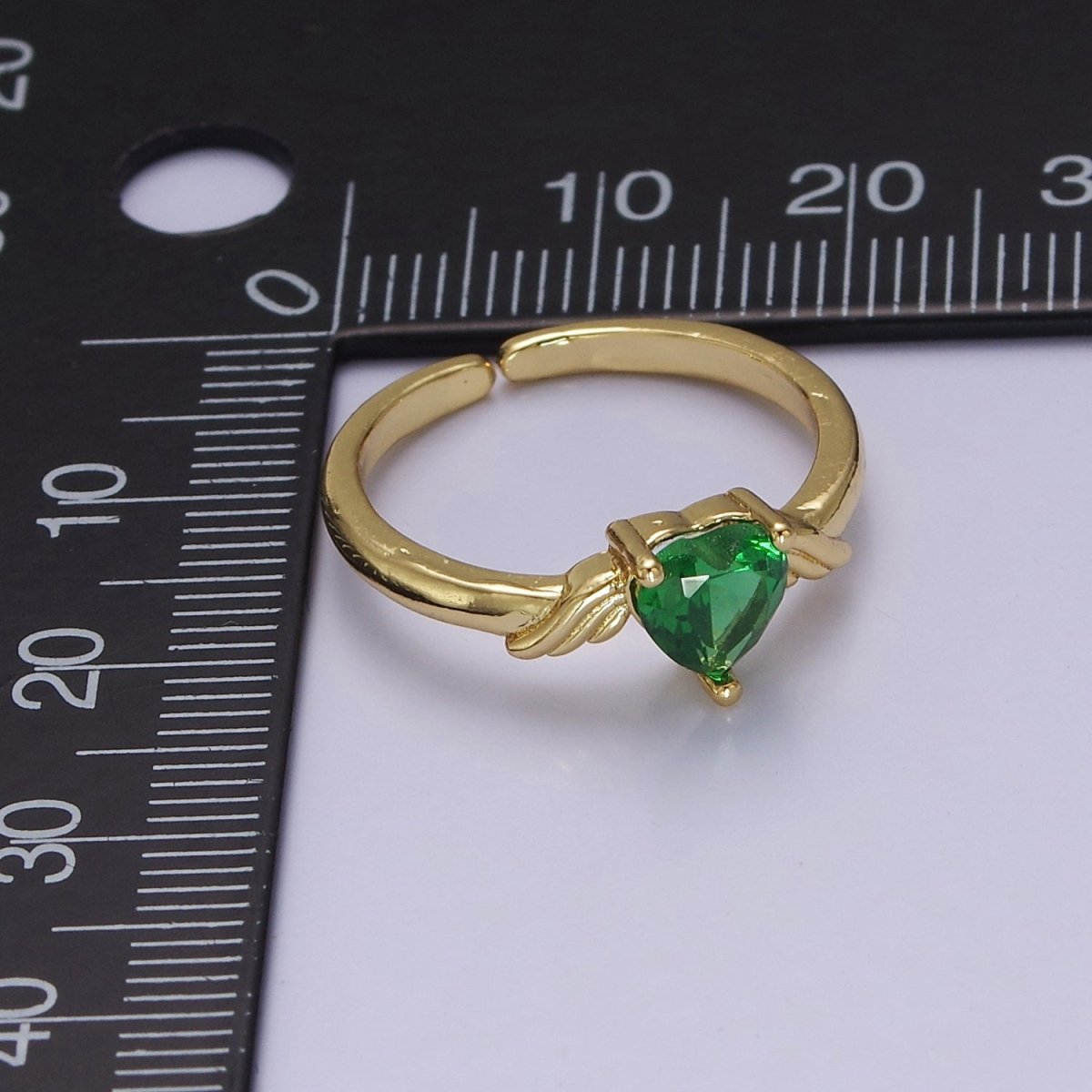 Dainty Emerald Green Heart Ring Green Cz Angel Wing Ring O-2105 - DLUXCA