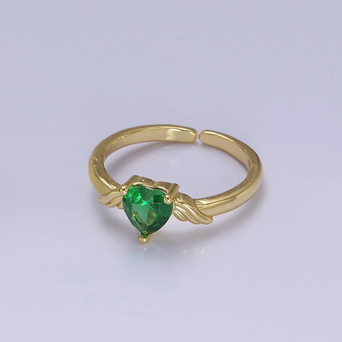Dainty Emerald Green Heart Ring Green Cz Angel Wing Ring O-2105 - DLUXCA