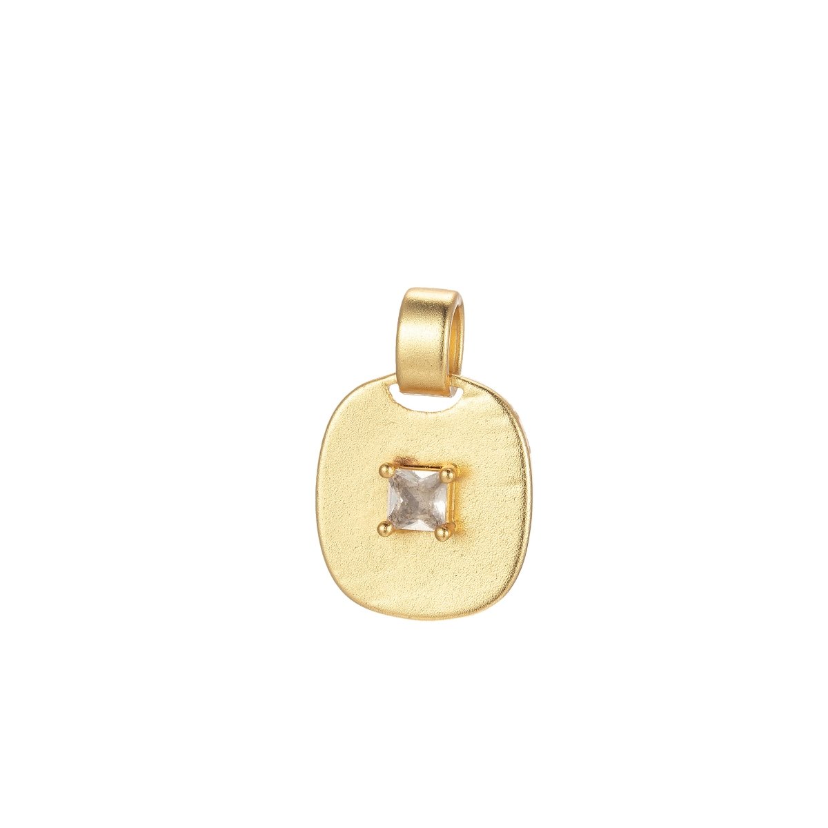 Dainty Emerald Green, Red, Clear CZ Square Gold Medallion Charm Tiny Small Pendant Tag Charm, Bracelet Necklace Earring Finding J-850