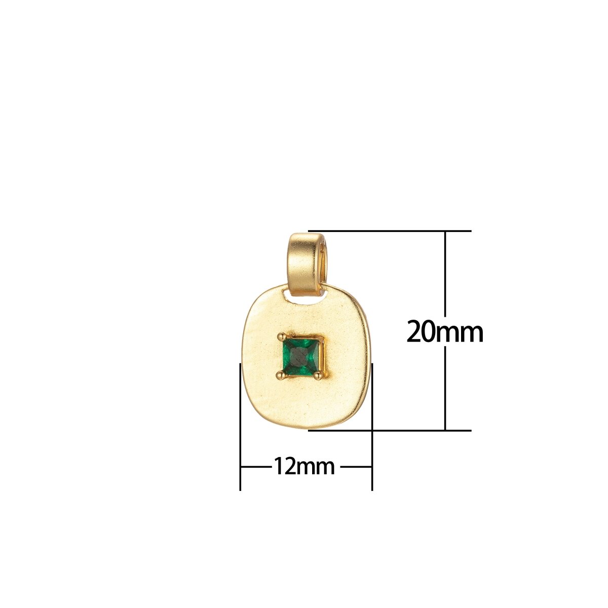 Dainty Emerald Green, Red, Clear CZ Square Gold Medallion Charm Tiny Small Pendant Tag Charm, Bracelet Necklace Earring Finding J-850