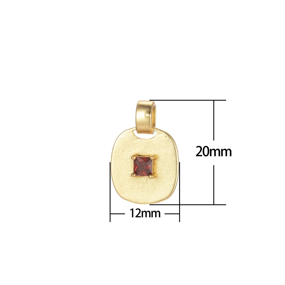 Dainty Emerald Green, Red, Clear CZ Square Gold Medallion Charm Tiny Small Pendant Tag Charm, Bracelet Necklace Earring Finding J-850