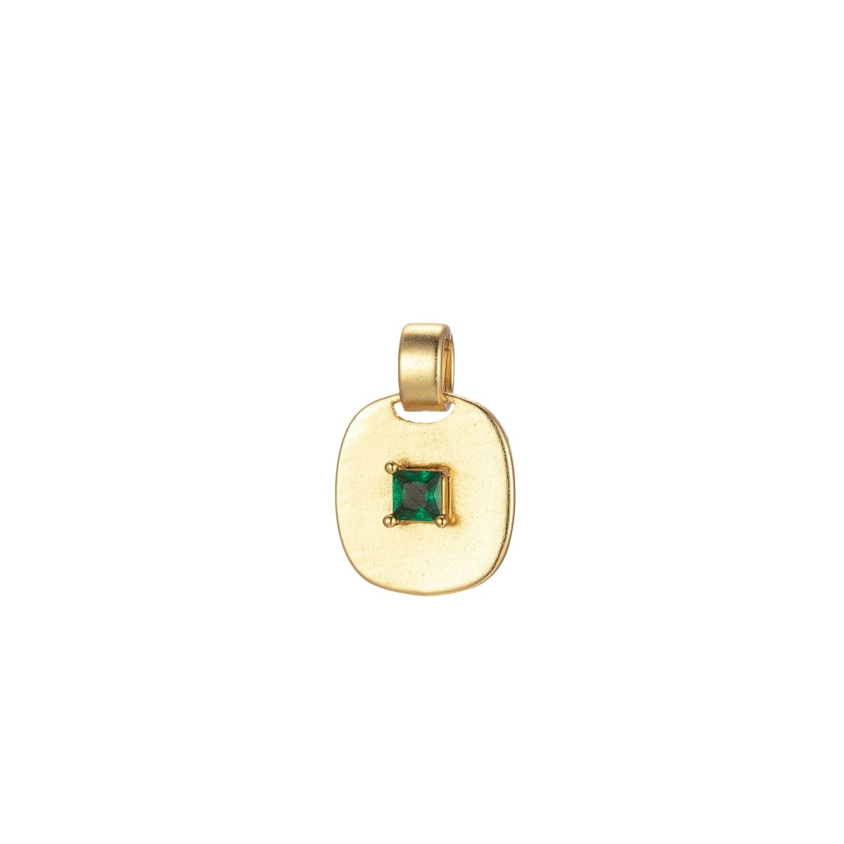 Dainty Emerald Green, Red, Clear CZ Square Gold Medallion Charm Tiny Small Pendant Tag Charm, Bracelet Necklace Earring Finding J-850