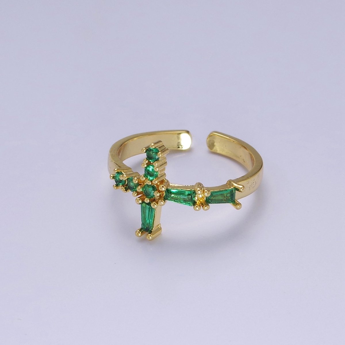 OS Dainty Emerald Green Side Cross Ring Green Cz Stone Ring O-2107