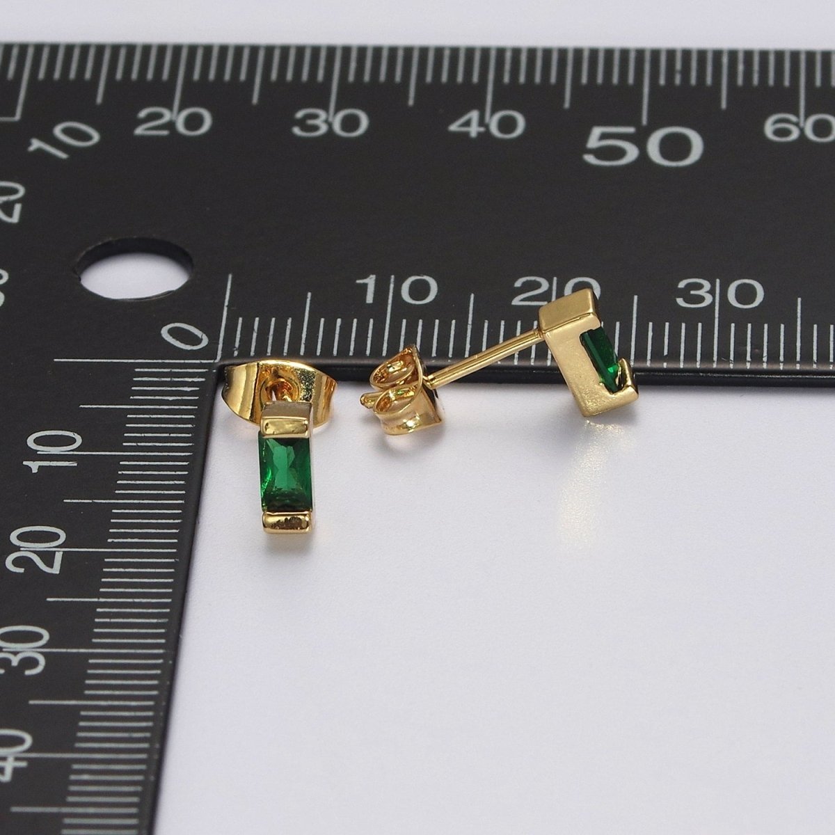 Dainty Emerald Green tiny baguette stud earrings | second hole earrings | tiny rectangle studs | Baguette shaped studs V-160