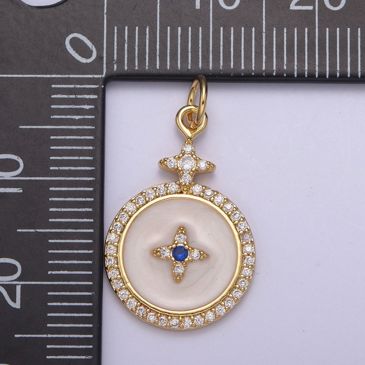 14K Gold Filled Celestial Star Micro Paved White Enamel Charm in Gold & Silver | AC424